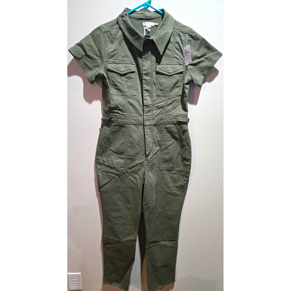 Good American Fatigue Green Collared Short Sleeve Cargo Jumpsuit w Pockets L